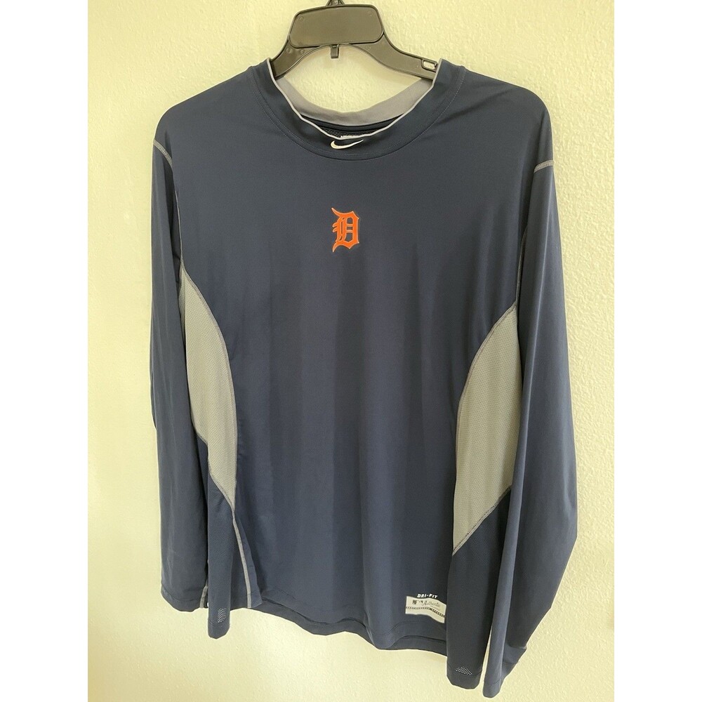 Nike Pro Fitted Dri-Fit Detroit Tigers MLB Training Shirt Mens 2XL Navy Blue Y2K